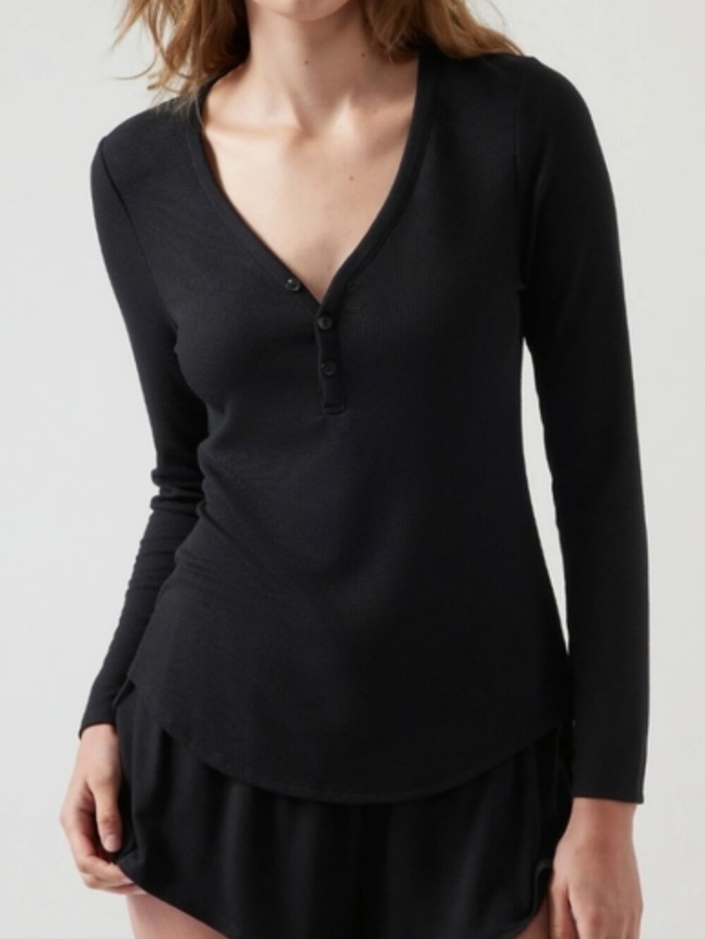 Athleta NWT Wind Down Sleep Top Black Waffle Knit Breathable Large